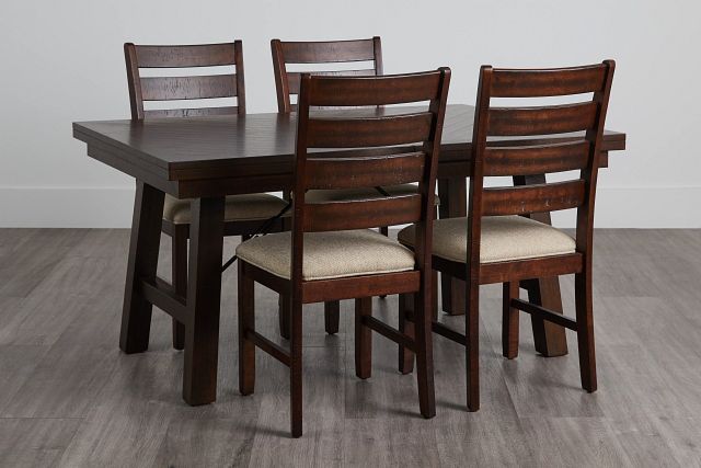 Jax Dark Tone Rect Table & 4 Wood Chairs