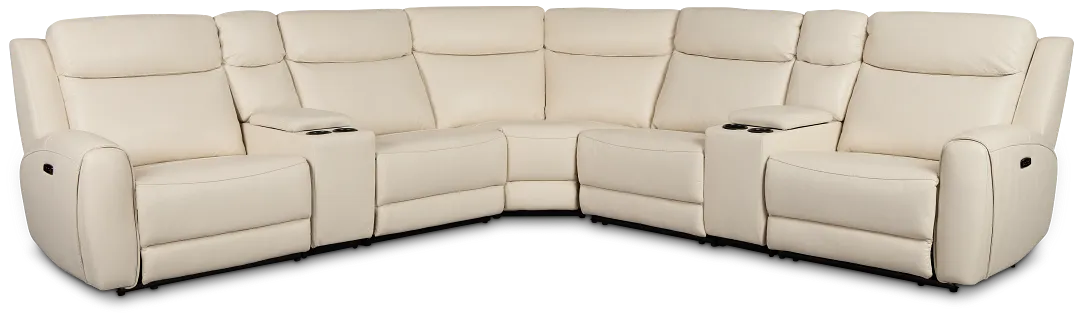 Walker Ivory Lthr/vinyl Large Triple Power Reclining Two-arm Sectional