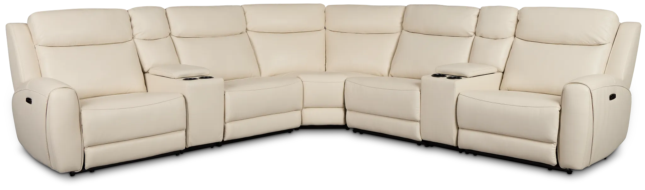 Walker Ivory Lthr/vinyl Large Triple Power Reclining Two-arm Sectional