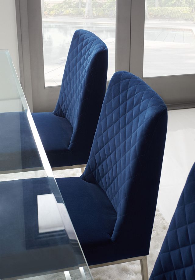 Caspia Dark Blue Velvet Upholstered Side Chair (7)