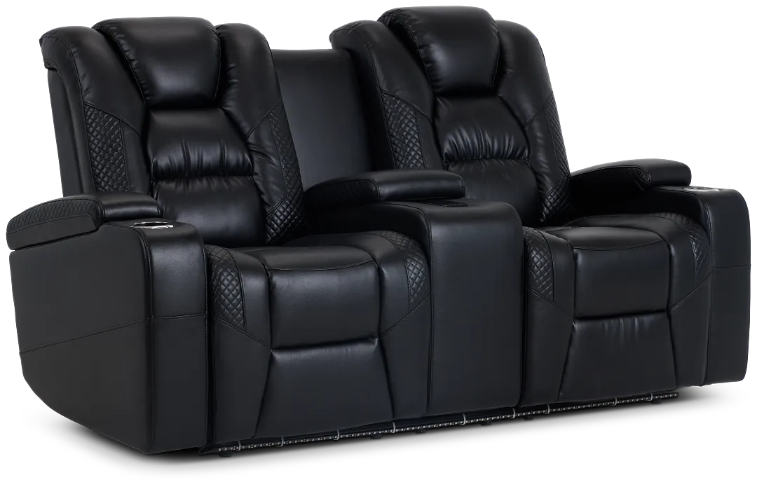 Troy Black Micro Power Reclining Console Loveseat