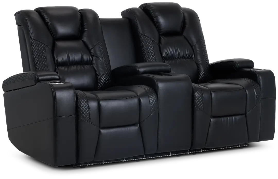 Troy Black Micro Power Reclining Console Loveseat Troy Black Micro Power Reclining Console Loveseat