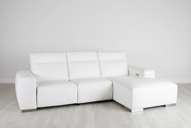 Elba White Leather Small Dual Power, Small White Leather Sectional