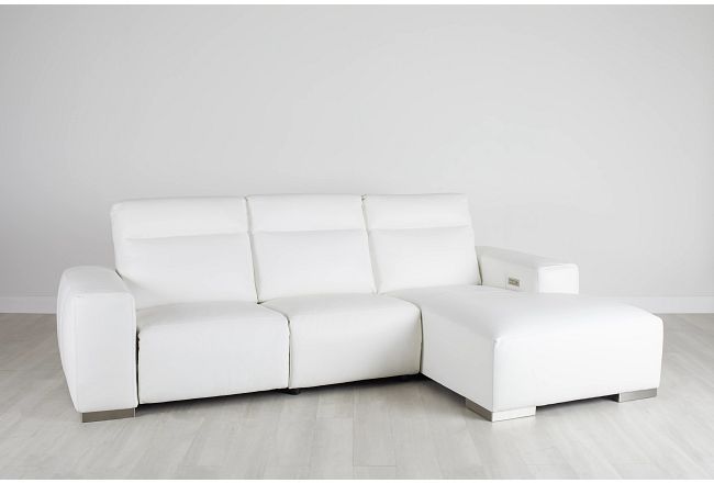 Elba White Leather Small Dual Power Right Chaise Sectional