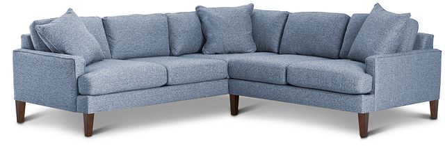 Morgan Blue Fabric Small Left 2-arm Sectional W/ Wood Legs (3)