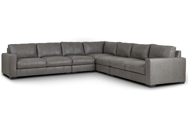 Dawkins Gray Leather Large Two-arm Sectional