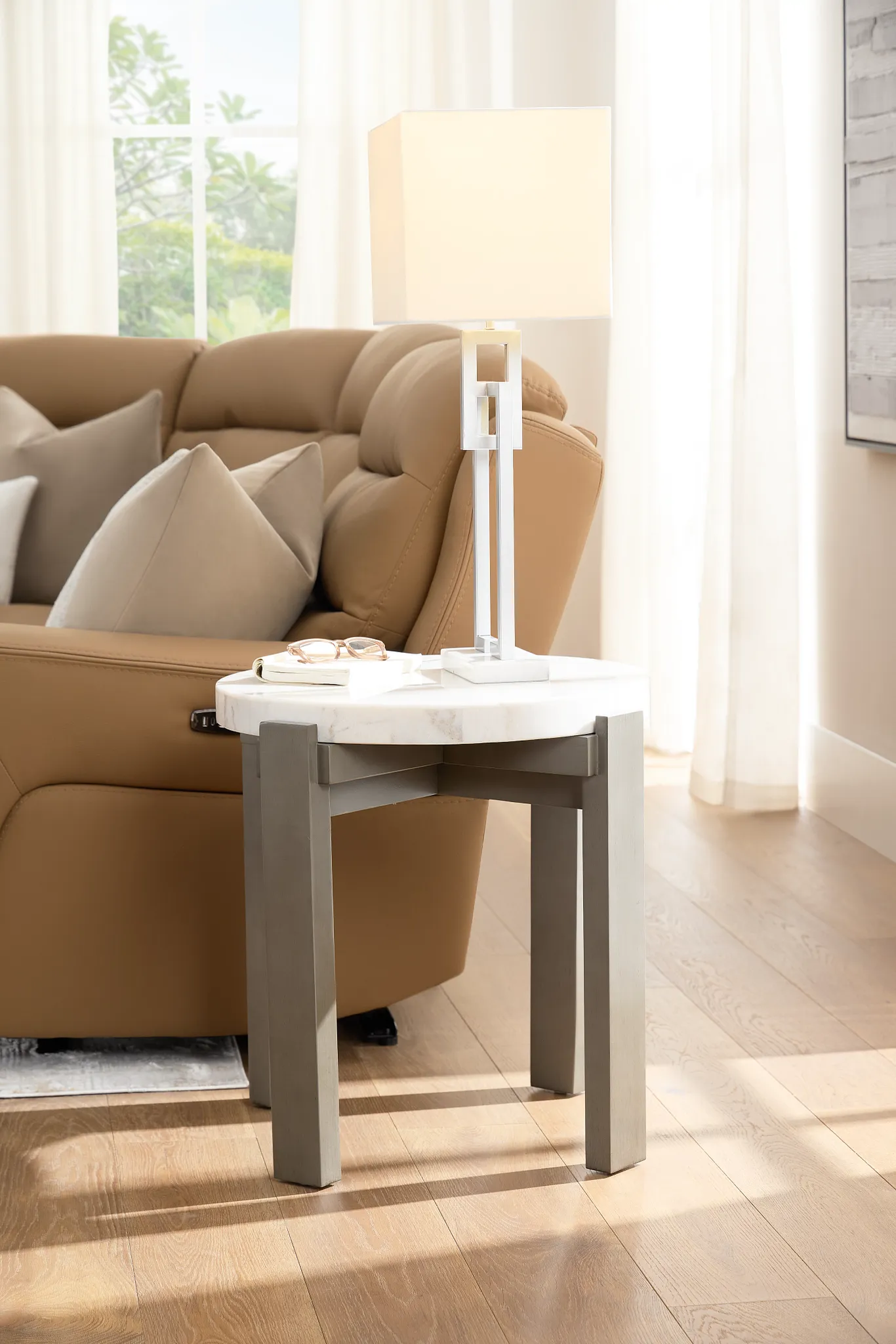 Kaleb White Marble End Table