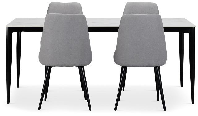 Andover White Rect Table & 4 Gray Upholstered Curved Chairs