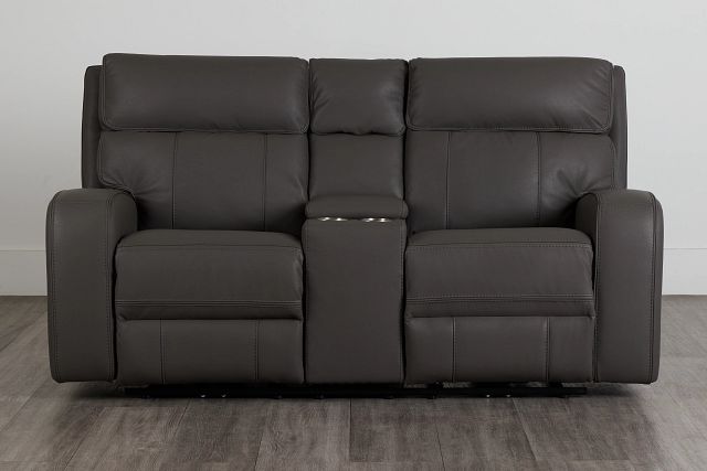 Rhett Gray Micro Power Reclining, Leather Reclining Sofa With Center Console