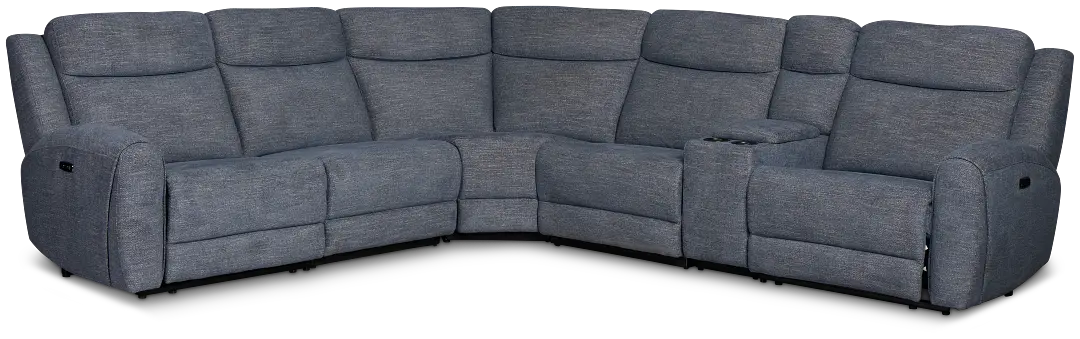 Walker Blue Fabric Medium Dual Power 2-arm Reclining Sectional Walker Blue Fabric Medium Dual Power 2-arm Reclining Sectional