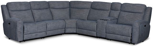 Walker Blue Fabric Medium Dual Power 2-arm Reclining Sectional