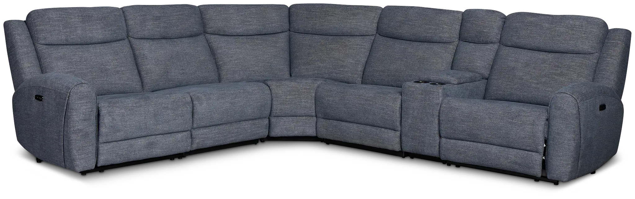 Walker Blue Fabric Medium Dual Power 2-arm Reclining Sectional Walker Blue Fabric Medium Dual Power 2-arm Reclining Sectional