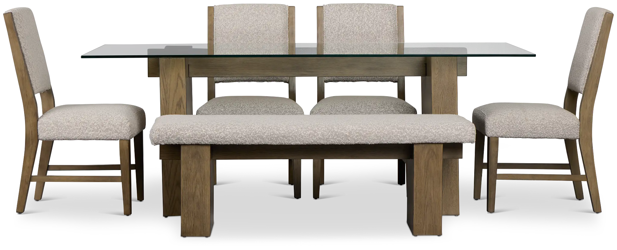 Vance Glass Rect Table With 4 Upholstered Side Chairs & Bench Vance Glass Rect Table With 4 Upholstered Side Chairs & Bench