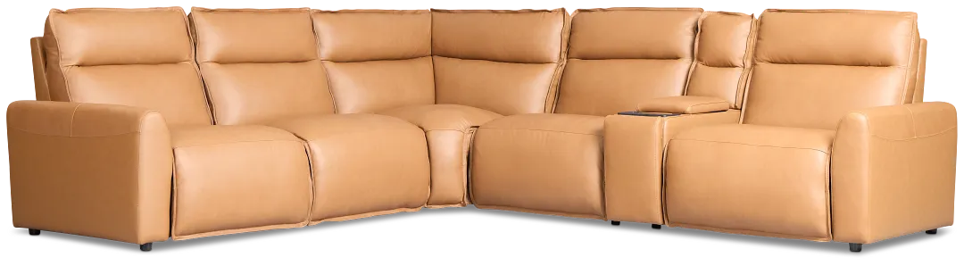 Edison Medium Brown Leather/Vinyl Medium Triple Power 2-arm Sectional