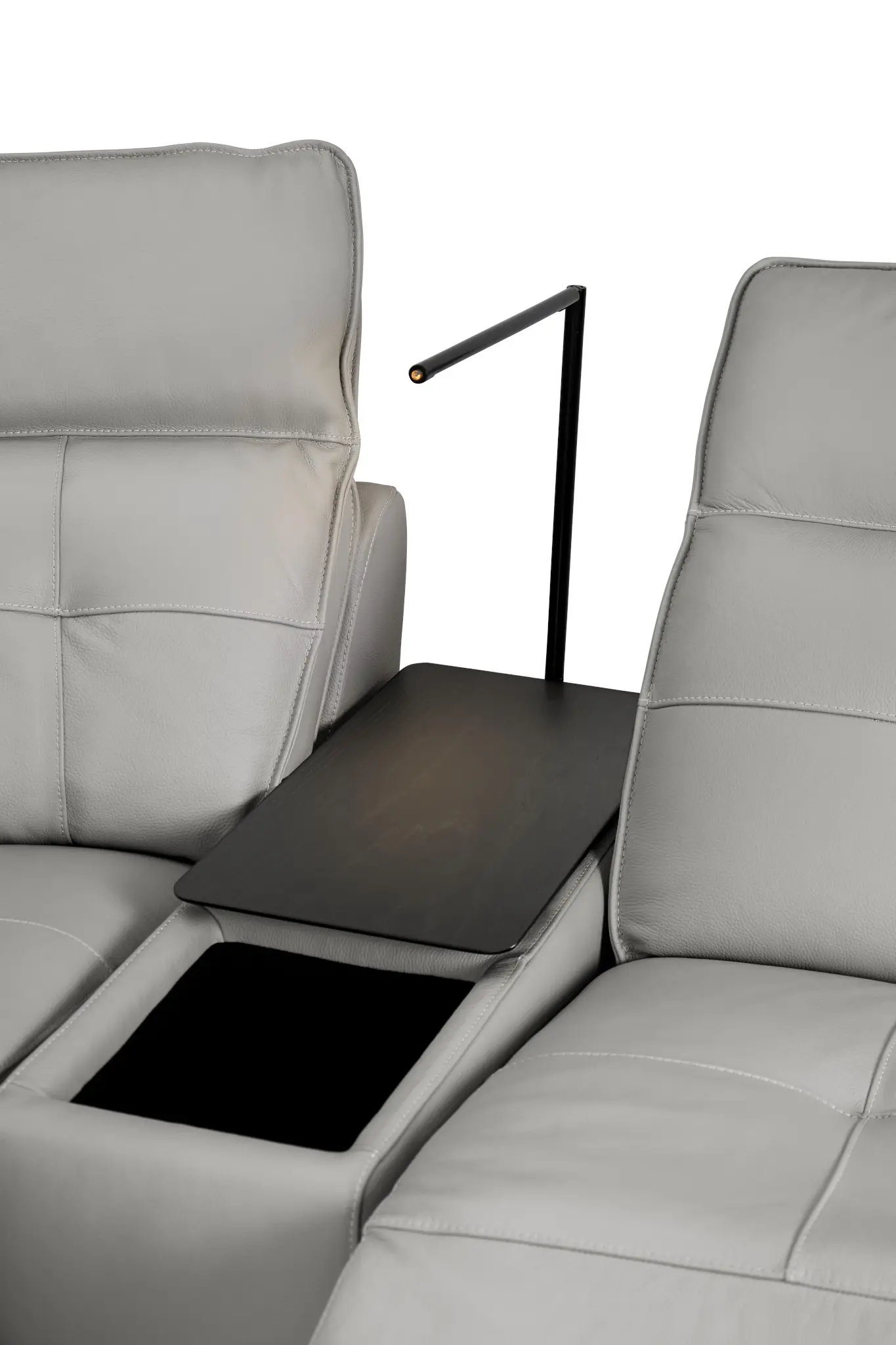 Reva Gray Leather Small Dual Power Reclining Two-arm Sectional Reva Gray Leather Small Dual Power Reclining Two-arm Sectional