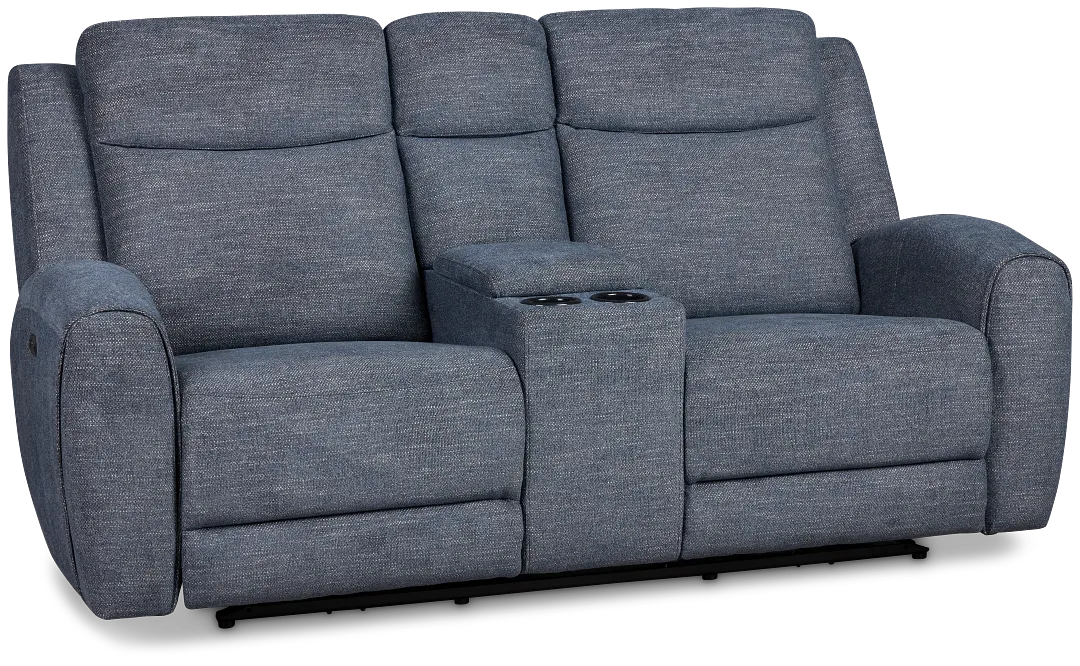 Walker Blue Fabric Reclining Console Loveseat