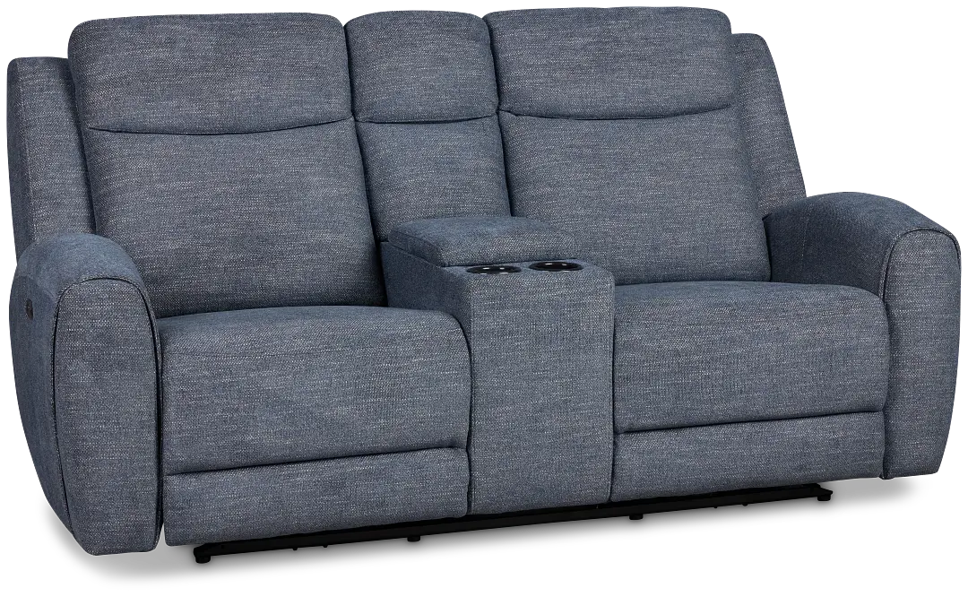 Walker Blue Fabric Reclining Console Loveseat Walker Blue Fabric Reclining Console Loveseat
