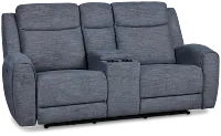 Walker Blue Fabric Reclining Console Loveseat