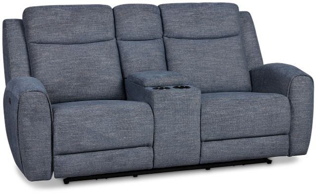 Walker Blue Fabric Reclining Console Loveseat