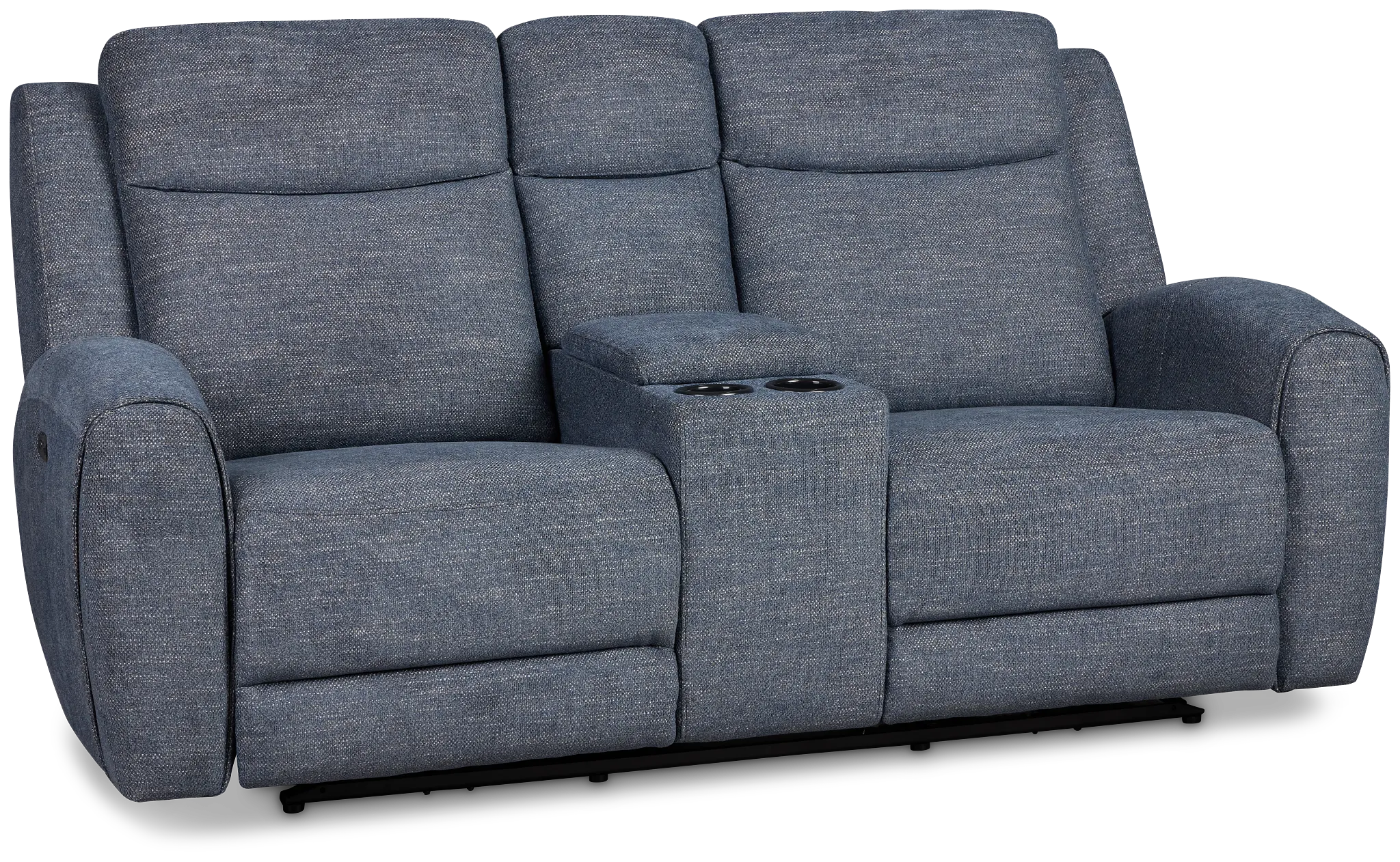 Walker Blue Fabric Reclining Console Loveseat