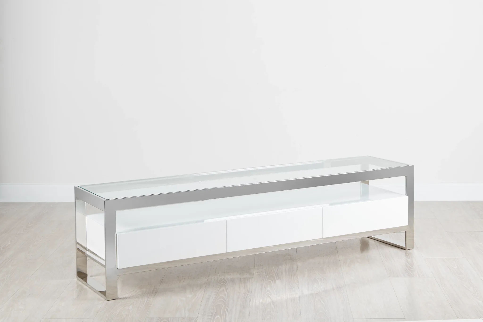 Miami White Glass Tv Stand
