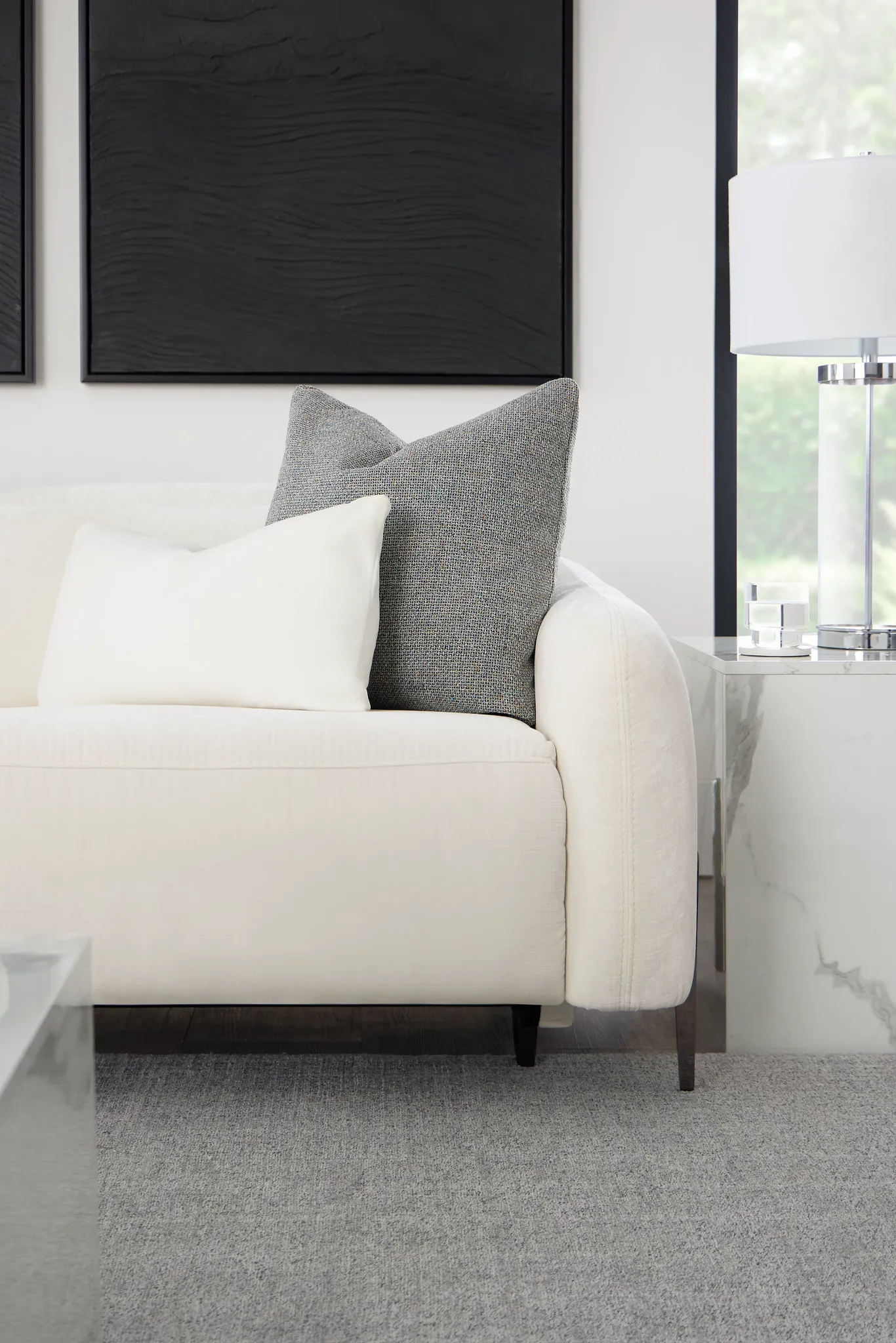 Zuri White Velvet Power Reclining Sofa W/ Power Headrest