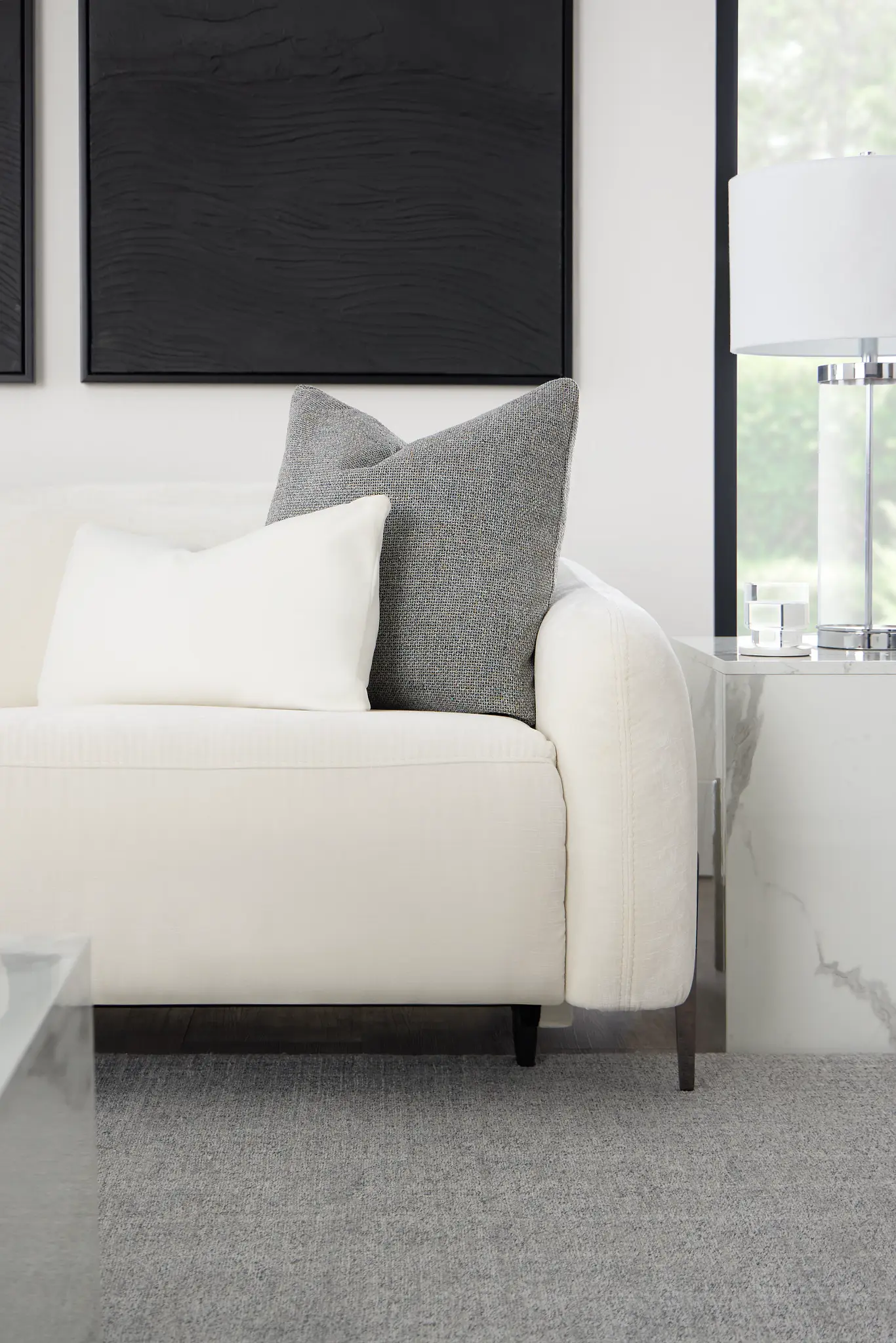 Zuri White Velvet Power Reclining Sofa W/ Power Headrest Zuri White Velvet Power Reclining Sofa W/ Power Headrest