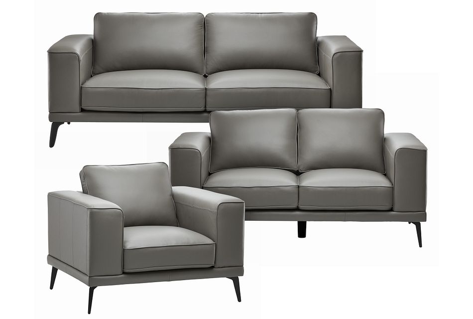 Naples Gray Leather Living Room With Black Legs Living Room