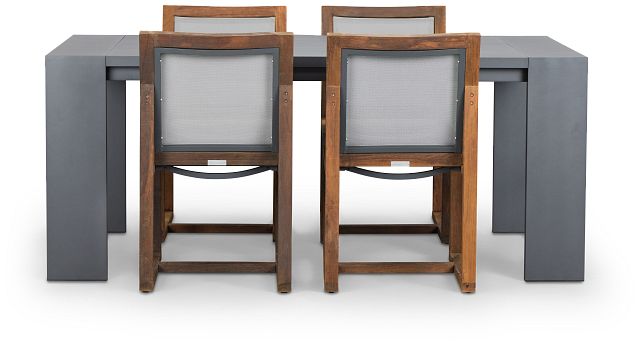 Linear Dark Gray 70" Aluminum Table & 4 Teak Sling Side Chairs