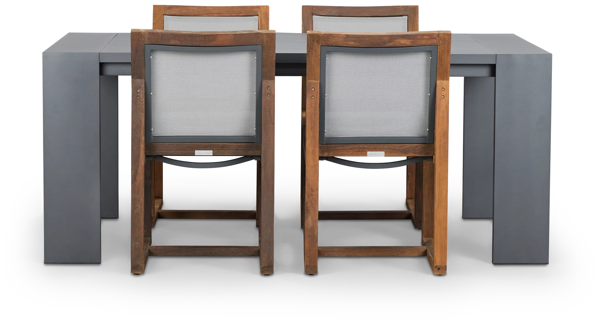 Linear Dark Gray 70" Aluminum Table & 4 Teak Sling Side Chairs
