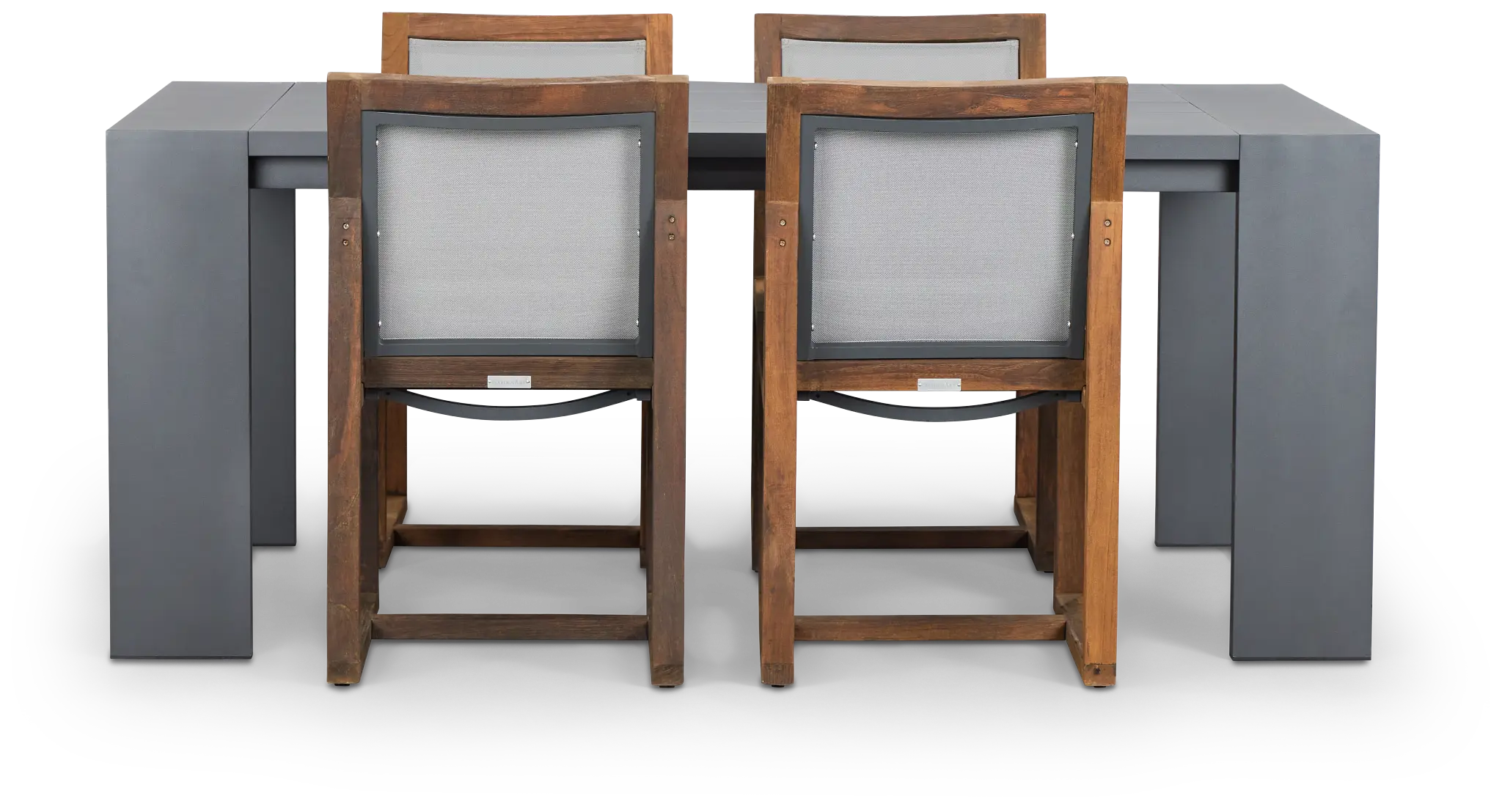 Linear Dark Gray 70" Aluminum Table & 4 Teak Sling Side Chairs Linear Dark Gray 70" Aluminum Table & 4 Teak Sling Side Chairs