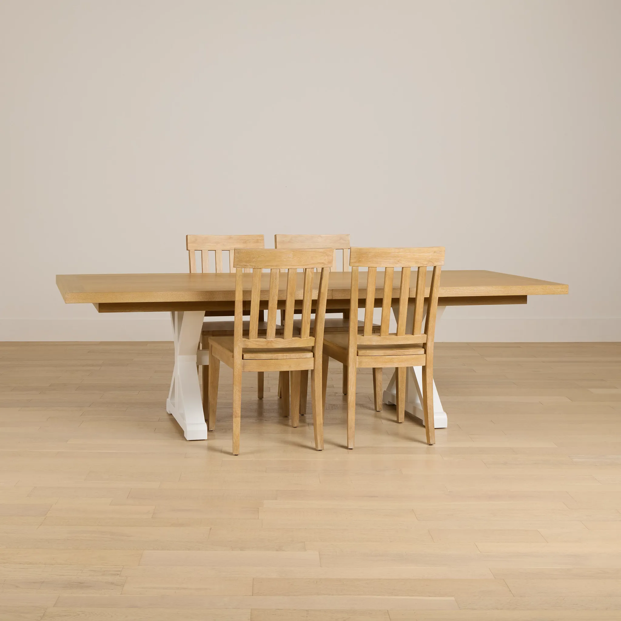 Nantucket Two-tone Light Tone Trestle Table & 4 Light Tone Chairs