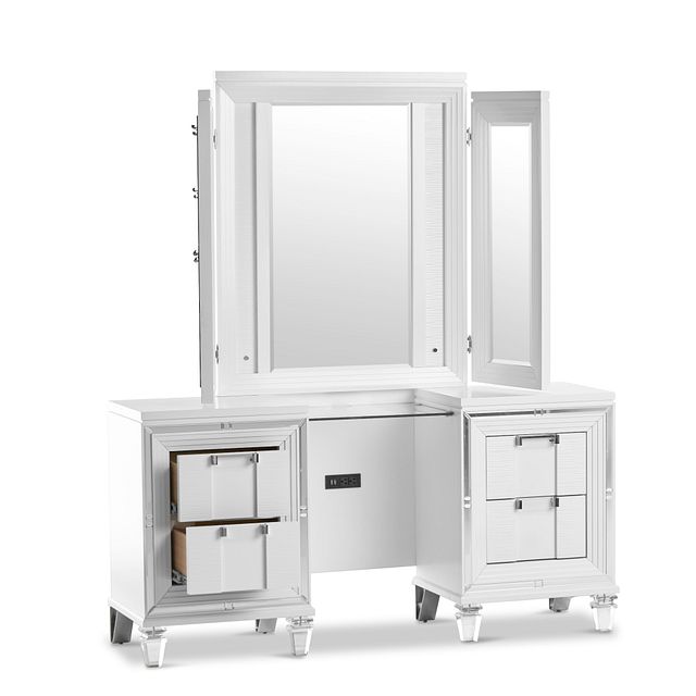 Vegas White Vanity & Mirror With Stool