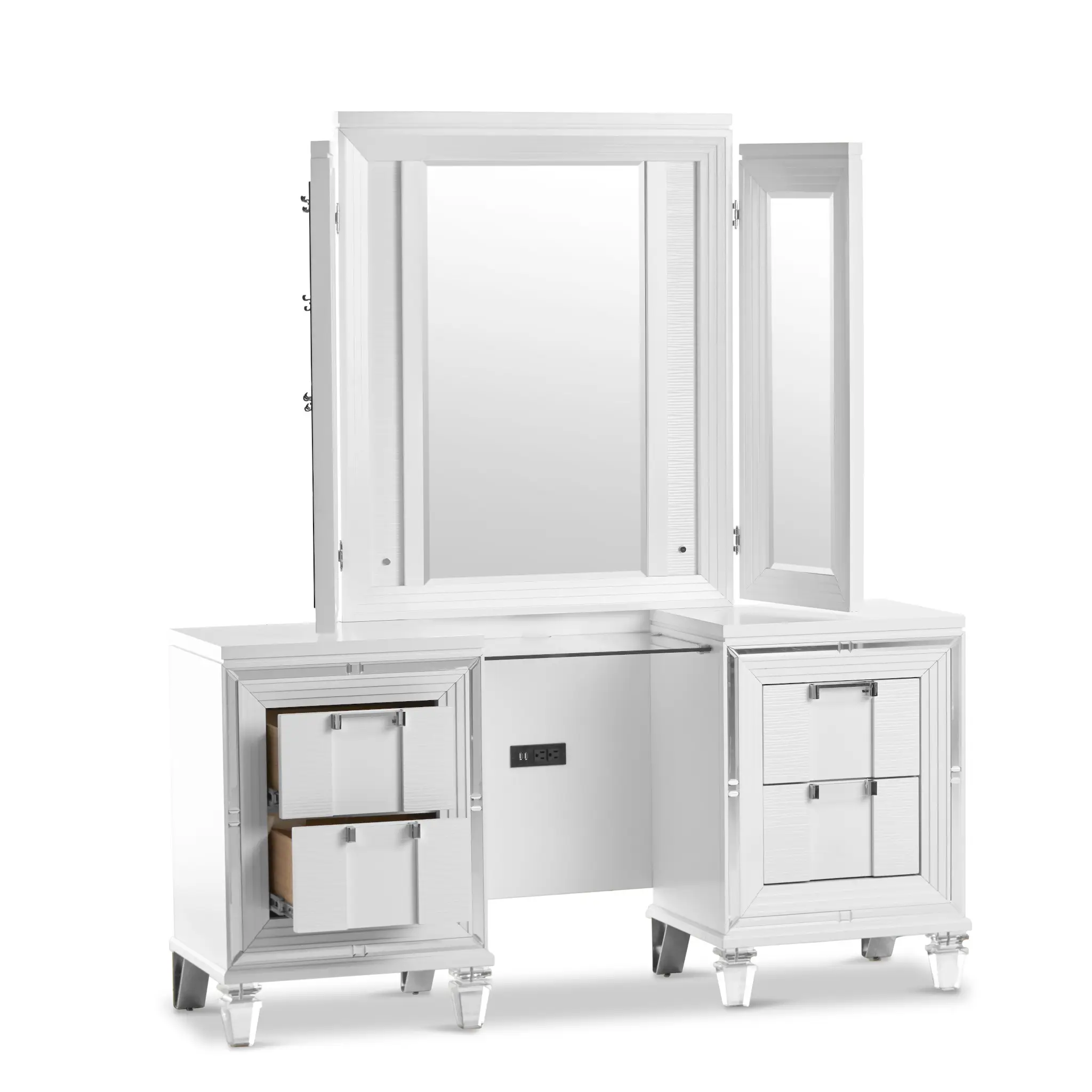 Vegas White Vanity & Mirror With Stool Vegas White Vanity & Mirror With Stool