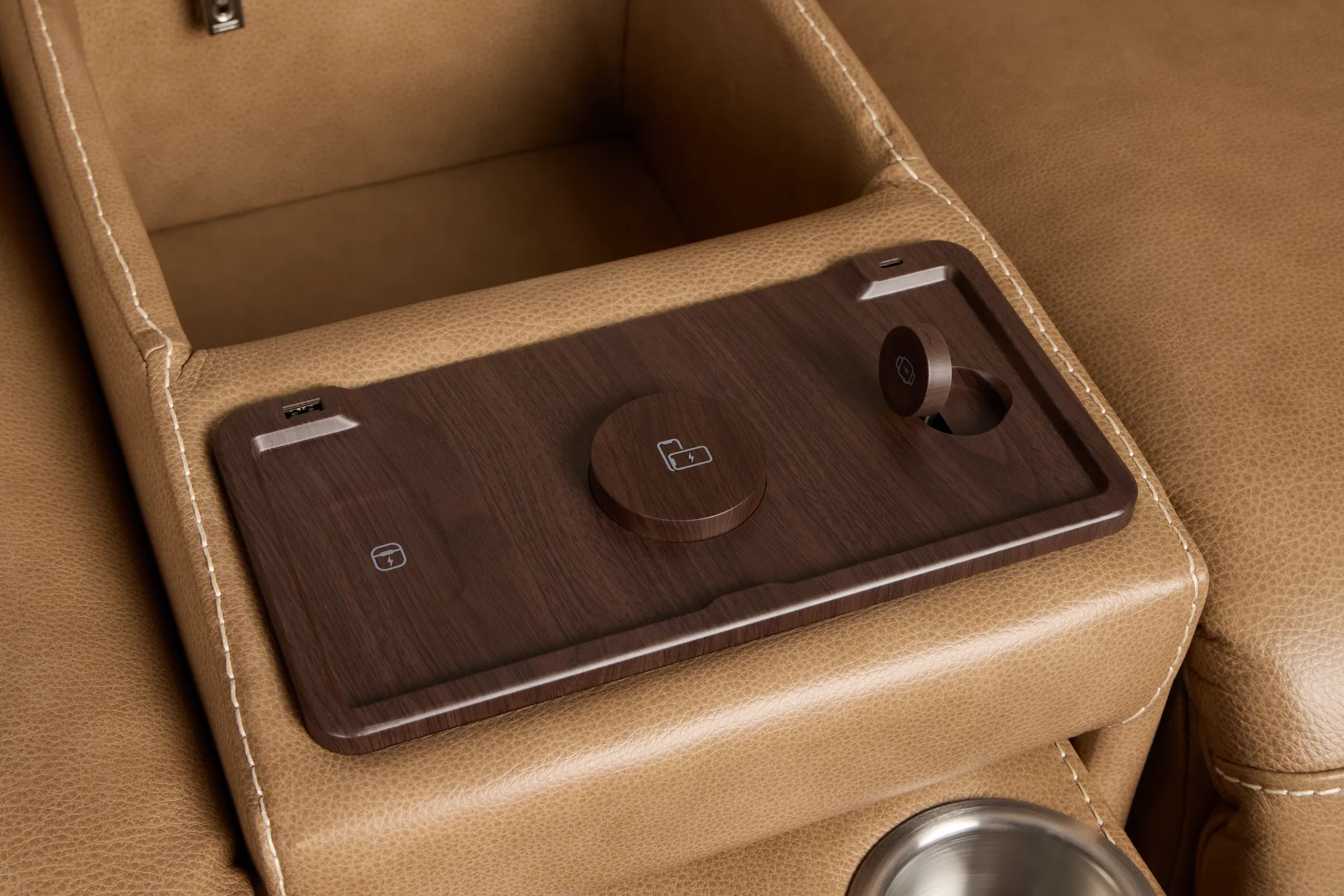 Jasper Light Brown Leather Medium Triple Power 2-arm Sectional