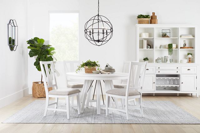 Heron Cove White Round Table & 4 Upholstered Chairs (1)