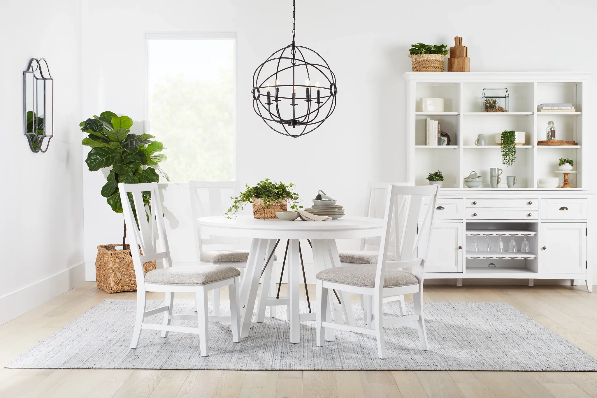 Heron Cove White Round Table & 4 Wood Chairs