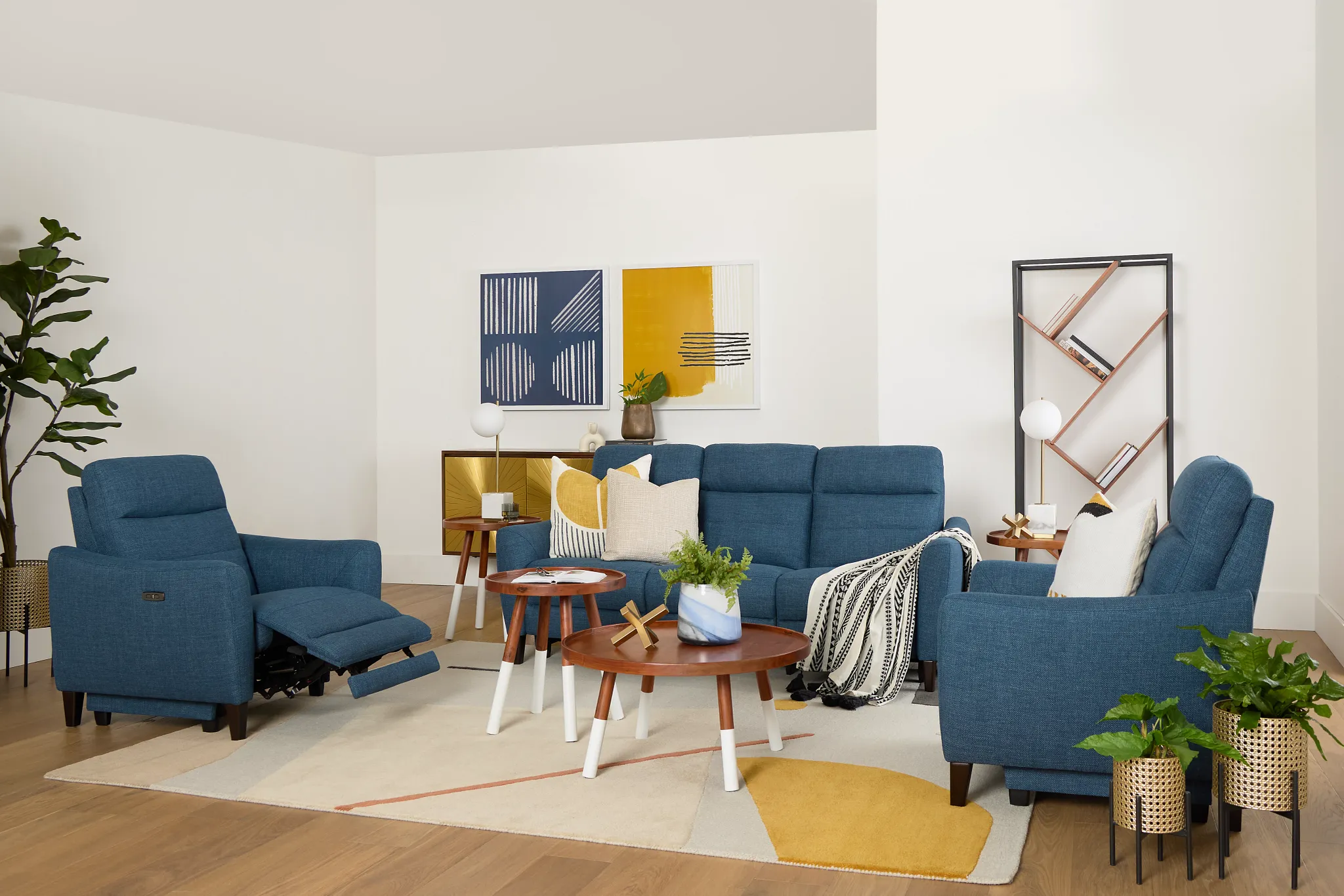 Keaton Blue Fabric Power Recliner With Power Headrest