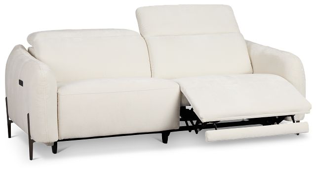 Zuri White Velvet Power Reclining Sofa W/ Power Headrest