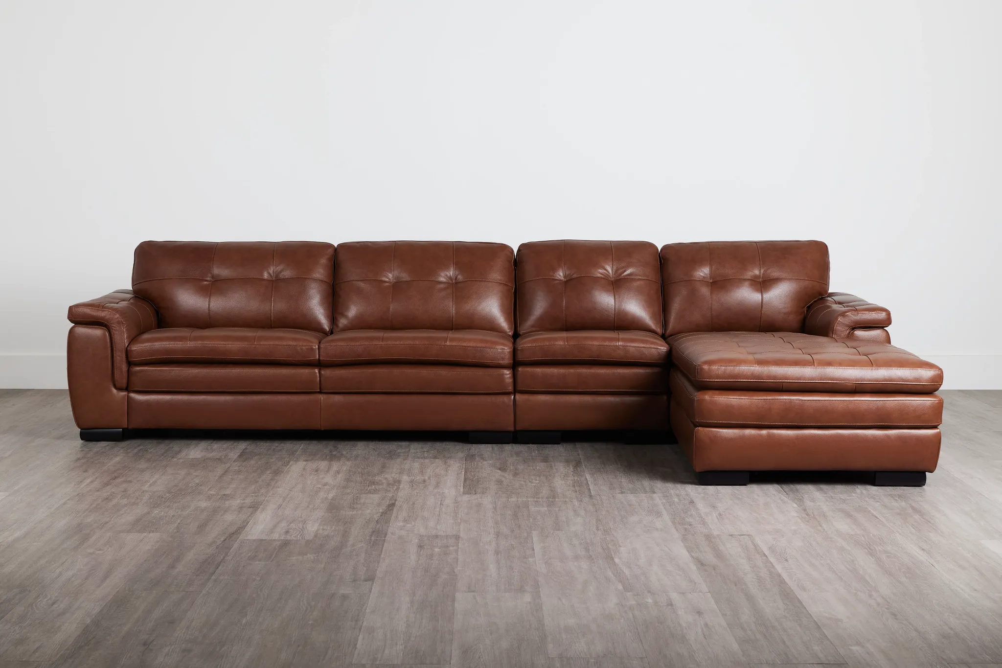 Braden Medium Brown Leather Small Right Chaise Sectional