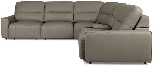 Rudy Gray Lthr/vinyl Medium Tri Power 2 Arm Extension Chaise Sectional