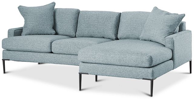 Morgan Teal Fabric Small Right Chaise Sectional W/ Metal Legs (0)