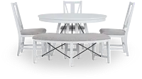 Heron Cove White Round Table, 3 Chairs & Bench