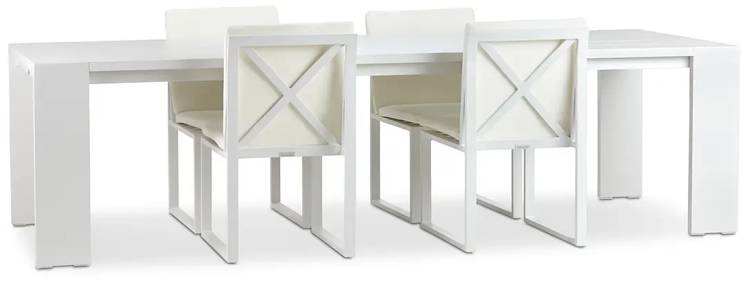 Linear White 110" Aluminum Table & 4 Cushioned Side Chairs Linear White 110" Aluminum Table & 4 Cushioned Side Chairs