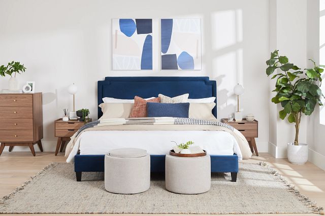 Whitney Dark Blue Uph Platform Bed