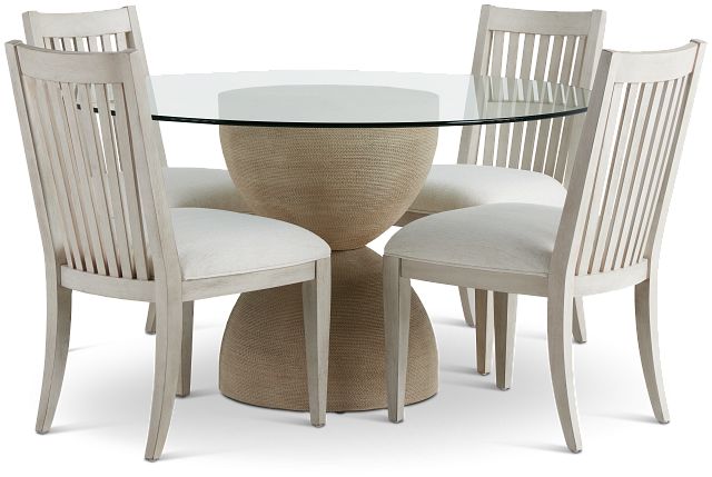 Marseilles Glass Round Table & 4 Slat Chairs