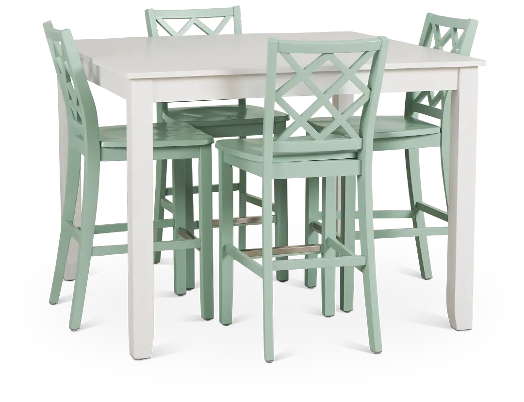 Edgartown White Square High Table & 4 Light Blue Wood Barstools Edgartown White Square High Table & 4 Light Blue Wood Barstools