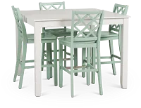 Edgartown White Square High Table & 4 Light Blue Wood Barstools