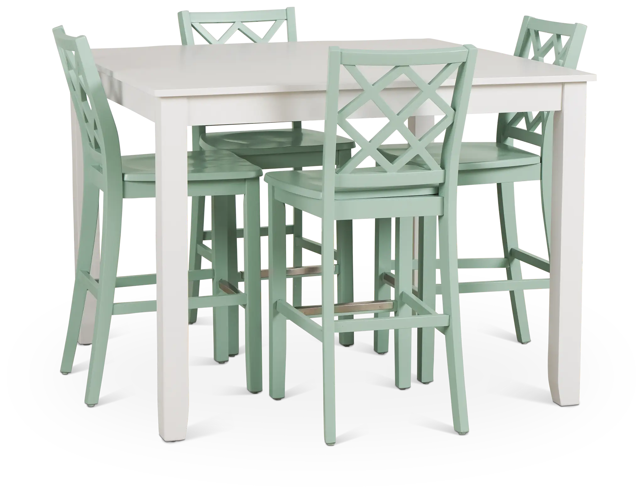Edgartown White Square High Table & 4 Light Blue Wood Barstools Edgartown White Square High Table & 4 Light Blue Wood Barstools