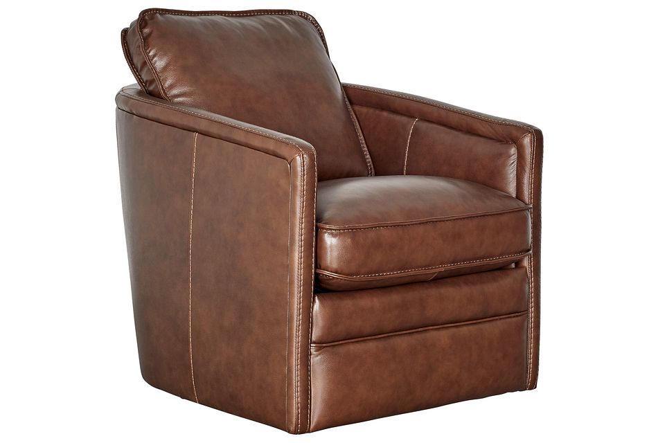 Alexander Medium Brown Leather Swivel Chair Living Room Chairs